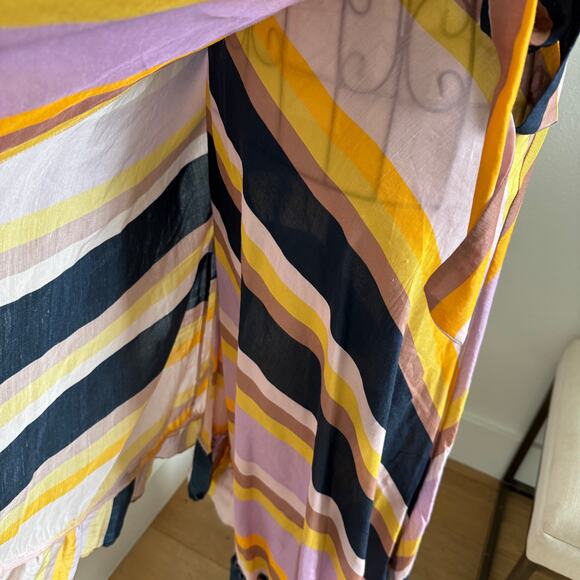 Apiece Apart Feliz Olivio Stripe Asymmetrical Midi Ruffle Linen Silk Skirt Sz 2 - Picture 6 of 10